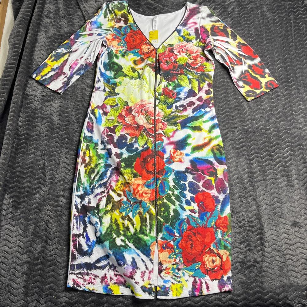 Joo Bee USA Dress floral full zip Size L NWT